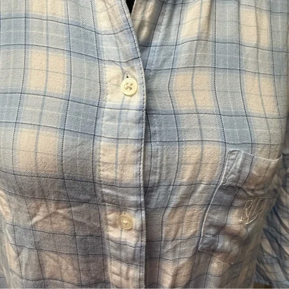 Lauren Ralph Lauren Blue Plaid Shirt Dress Tunic Button Down Roll Sleeve L - Picture 3 of 11